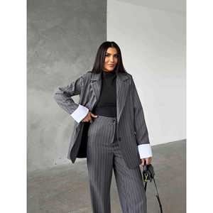 Conjunto de traje elegante para mujer, blazer y pantalones a rayas antracita, talla S, ropa formal, atuendo de oficina - Product Image 2