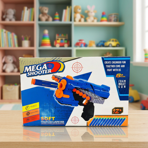 Pistola de Juguete Mega Shooter de Espuma, Lanza Proyectiles Suaves, 12 Dardos, 6+ Años, Azul Naranja, Plástico, Manual - Product Image 5