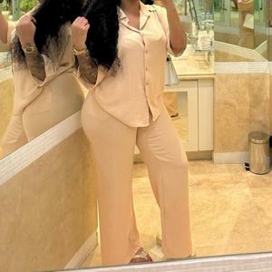 African Women's Casual Loose Short Sleeve Cardigan Shirt <b>Pants</b> 2 Piece Set Fashion - Product Image 2