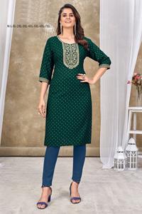 Diseño atractivo Rayón Slub Bordado Kurtis Ropa india y pakistaní Ropa informal Kurti Set a precio a granel - Product Image 3