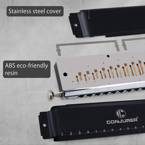 CONJURER <span class=keywords><strong>Harmonica</strong></span> Chromatique Professionnel 16 Trous de Haute Qualité pour Joueurs Avancés Orgue à Bouche en Acier Inoxydable - Product Image 3