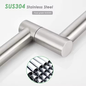 Robinet de <span class=keywords><strong>cuisine</strong></span> mural pivotant à double trou en acier inoxydable 304, robinet mélangeur d'eau froide unique rotatif - Product Image 5