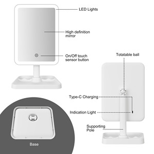 Smart Adjustable Make up Supplier Portable Cosmetic Rechargeable Table Vanity Led up Professional Makeup <strong>Mirror</strong> With Lights - Product Image 6