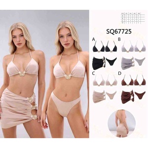 Costume da bagno intero HDJ taglie forti, contenitivo, coprente, tinta unita con decorazioni di perle, per donna - Product Image 1