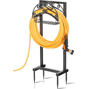 Soporte para manguera de jardín con cesta de almacenamiento y soporte para enrollar, con capacidad para 151 pies de manguera, estante de almacenamiento de jardín independiente. - Product Image 1