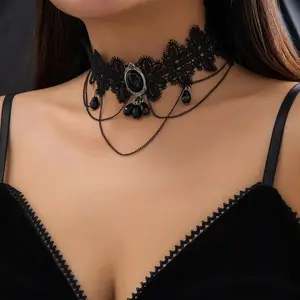 Xuyên biên giới Châu Âu và mỹ đồ trang sức Lolita ren cổ áo Retro Choker đen Gothic phong thủy nhỏ giọt tua Vòng cổ