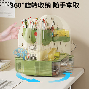 Desktop Pegboard <b>Shelf</b> Drawer Style Student Desk Organizer Storage Box With Pen Holder <b>Office</b> Stationery Holder Matcha Green - Product Image 5