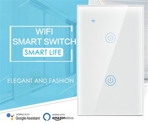 Para Tuya Smart <span class=keywords><strong>Touch</strong></span> Panel Smart <span class=keywords><strong>Switch</strong></span> WIFI + BLE 2 Gang US Brasil estándar Durable Single Neutral Wire Control remoto 10A - Product Image 4