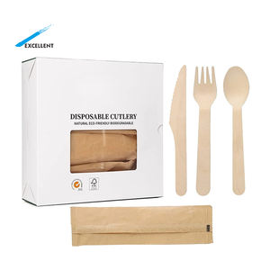 Cubiertos Desechables de Madera Biodegradables de Alta Calidad para Picnic, Cucharas, Cuchillos y Tenedores Grandes de 160 mm - Product Image 1