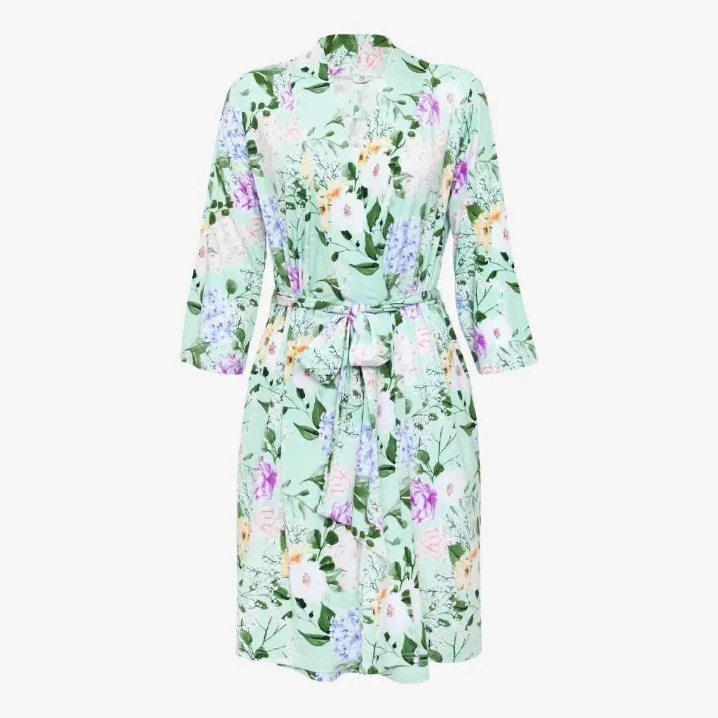 Mint Floral Pregnant Lingerie Robe Silk Kimono Robe Maternity Robe