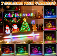 Tableau lumineux de Noël LED 7 couleurs en acrylique avec adaptateur, chaîne de suspension, support, 7 marqueurs, flacon pulvérisateur et bouton de gradation