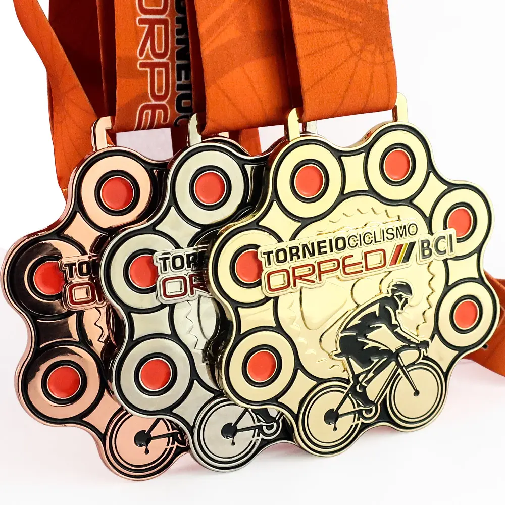 โลหะจักรยานแข่งจักรยานกีฬาที่กำหนดเองท้าทายเหรียญชงรางวัลแกะสลักเหรียญโลหะ
