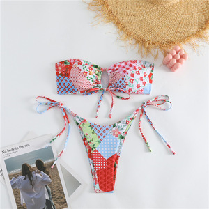 Traje de Baño Bikini Sexy de Dos Piezas con Estampado Floral Transpirable, Estilo Europeo Americano, Sin Tirantes, con Tanga, Marca FEINA - Product Image 6