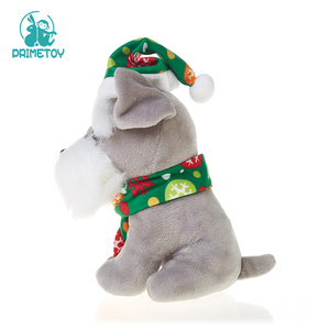 Al por mayor de encargo realista lindo <span class=keywords><strong>schnauzer</strong></span> perro de peluche de juguete de peluche con sombrero de Navidad - Product Image 5