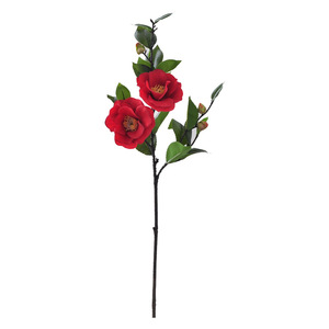 Bouquet de camélias artificiels Yoshinobu, fleurs en soie rouge et blanche, branche unique pour la décoration de la salle de thé ou du salon - Product Image 5
