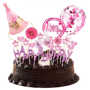 Set Personalizzato per Decorazione <span class=keywords><strong>Torta</strong></span> in Oro Rosa con Fiori di Carta, Palloncini, Inserti per Biglietti e Topper per Candela in Acrilico 'Buon Compleanno' - Product Image 4