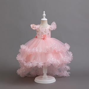 Rifiniture in pizzo a strati fiore <span class=keywords><strong>bambina</strong></span> all'ingrosso senza maniche abito <span class=keywords><strong>da</strong></span> principessa anni con applicazioni floreali abito <span class=keywords><strong>cerimonia</strong></span> festa - Product Image 4