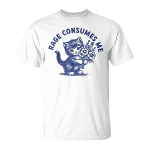 Camiseta Cat Rage Consumes Me, blanca, unisex, para adultos, cuello redondo, manga corta, promocional - Product Image 1