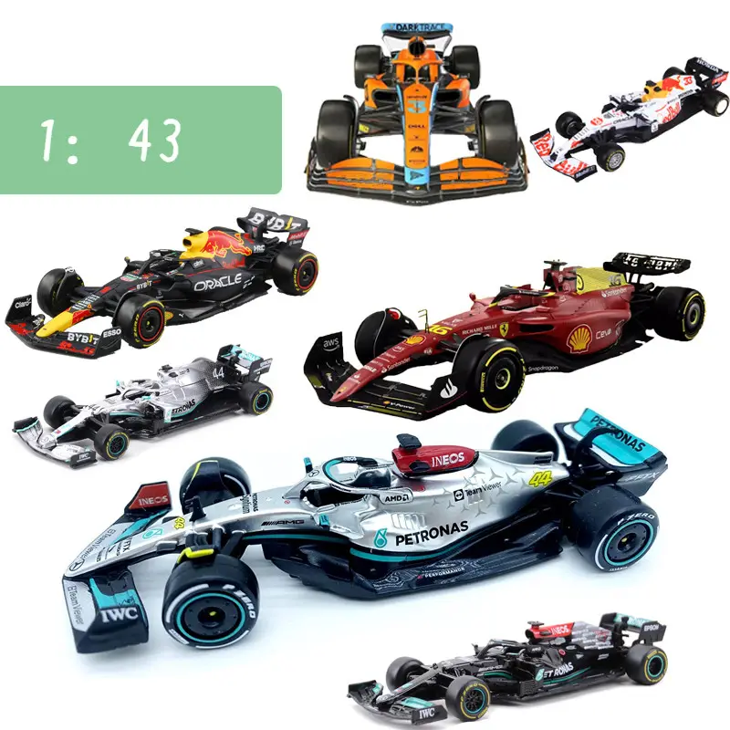 ของเล่นโมเดลรถมอเตอร์ไซค์ Bburago F1 1:43 2022 RB18แข่งแชมเปี้ยน #1 Verstappen #11 Perez อัลลอยหล่อจากเหล็ก