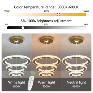 <strong>UK</strong> Warehouse Dropping Geometric Luxury <strong>Gold</strong> Crystal LED <strong>Chandelier</strong> Remote Home Hotel 3 Ring Adjustable Dimmable Suspension - Product Image 3