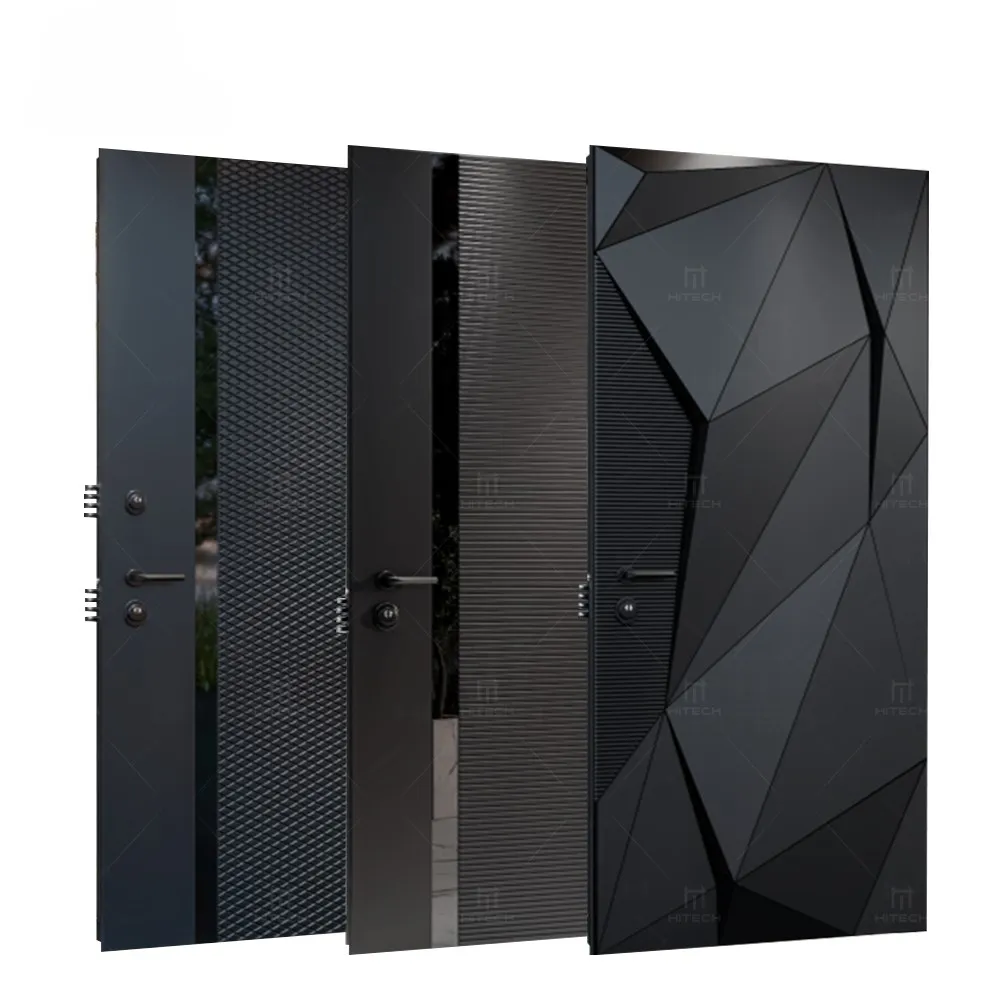 Puerta de pivote de aluminio negro de entrada moderna Puerta de entrada de acero inoxidable de diseño de lujo Puerta de pivote frontal de seguridad exterior