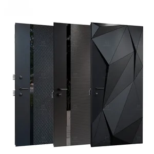 Porta pivotante de alumínio preto de entrada moderna Porta de entrada em aço inoxidável com design luxuoso Porta pivotante frontal de segurança externa