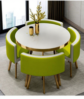 Table à manger ronde de luxe très vendue avec chaises en métal et plateau en MDF pour salon, restaurant, bar, bureau - 1 table et 4 chaises