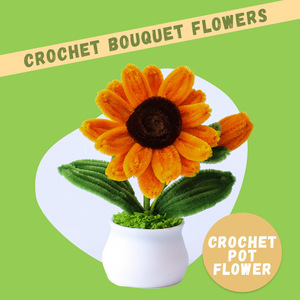 Neue handgehäkelte Kunstblumensträuße aus Polyester mit Puff-Topfblumen – umweltfreundlich und langlebig für Hochzeiten & Weihnachten - Product Image 3