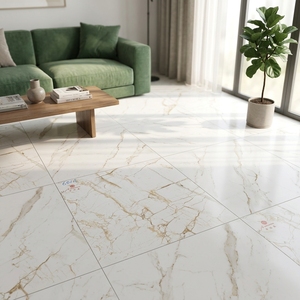 Gạch lát nền ceramic giả đá marble bóng mờ, vân vàng trắng, kích thước 24x24 inch (60x60cm), giá tốt nhất, dùng cho nội thất, tường và sàn. — ảnh 1