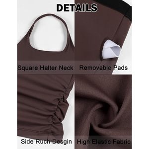 Womens <b>Halter</b> Sports <b>Bra</b> Tank Top Square <b>Neck</b> Breathable Spandex Polyester Fitness Workout Crop Top - Product Image 4