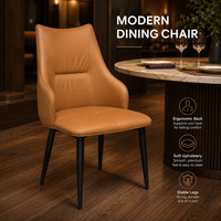 Fauteuil de salle à manger moderne en cuir à dossier haut et accoudoirs ailés, avec coussin épais et pieds en métal, rembourré, élégant pour hôtel, restaurant, maison