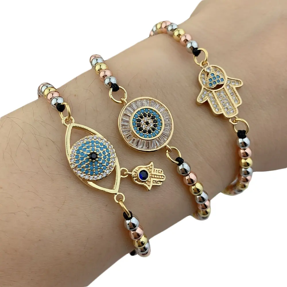 Adjustable woven cuff bracelet women hamsa evil eye charm rope braided bracelets jewelry