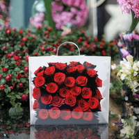 Boîte carrée en acrylique pour fleurs éternelles, rose stabilisée faite à la main, design élégant et romantique pour jardin suspendu, respectueux de l'environnement