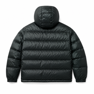 Manteau <span class=keywords><strong>d</strong></span>'hiver matelassé noir à capuche pour homme ODM, en nylon épais, avec fermeture éclair intégrale et matelassage horizontal - Product Image 4