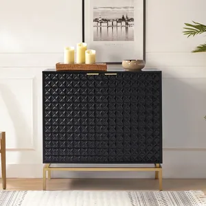 <span class=keywords><strong>Buffet</strong></span> de salon de style moderne du milieu du siècle, armoire haute en <span class=keywords><strong>bois</strong></span> avec base en métal, portes décoratives à motifs en relief - Product Image 6