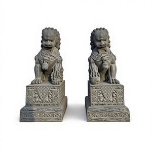 Estatuas de leones de piedra al estilo chino, imitando el color rojo del atardecer, un par de leones de piedra con forma similar a la Puerta de Tiananmen. - Product Image 1
