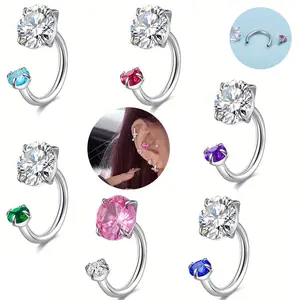Clear Pink CZ Nose Septum Stainless Steel Horseshoe Earring Eyebrow Lip Helix Tragus Cartilage Piercing Ring