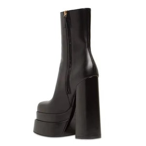 Stivali Autunnali da Donna <span class=keywords><strong>a</strong></span> Metà Polpaccio con Punta Affusolata <span class=keywords><strong>a</strong></span> Prezzo Vantaggioso, Stivali alla Caviglia Neri in Pelle con <span class=keywords><strong>Tacco</strong></span> Grosso e Plateau Personalizzabili per l'Ingrosso - Product Image 3
