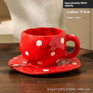 Classic Retro Ins Flower Pink Ceramic Tea <b>Cup</b> and Saucer <b>Set</b> Hand-Kneaded Asymmetrical Dessert Bowl and Mug for Coffee and Tea - Product Image 4