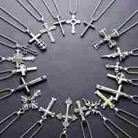 Collier pendentif croix en acier inoxydable plaqué or pour hommes, motif géométrique distinctif, tendance Hip Hop, maillons cubiques