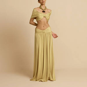 Bekleidungs hersteller Off Shoulder Fitted Tops Rüschen Maxi Langer Rock 2-teilige Damen-Sets - Product Image 3