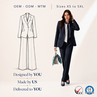 Ensemble de costume professionnel pour femme, blazer et pantalon deux pièces, vêtements de bureau, polyester, bleu marine