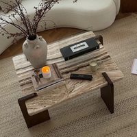 Table basse moderne de luxe légère et durable avec rangement, plateau carré en marbre et structure en bois pour salon, hôtel, villa, maison, appartement
