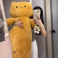 Coussin en peluche chat long, mignon et kawaii, animal en peluche doux, orange, duveteux, pour dormir, rembourré en coton PP, unisexe, pour tous les âges, cadeau