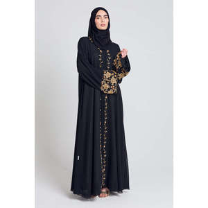 <span class=keywords><strong>Abaya</strong></span> ouverte de luxe <span class=keywords><strong>chic</strong></span> français pour les femmes musulmanes robe de prière en mousseline ornée d'or Nida matériel XS <span class=keywords><strong>Kimono</strong></span> <span class=keywords><strong>Abaya</strong></span> robe Dubaï - Product Image 1