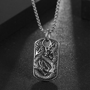 Pendentif Dragon de style chinois en acier inoxydable, collier du zodiaque animalier, cadeau de mode pour hommes SP951 - Product Image 1