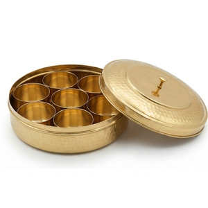 Boîte de rangement pour épices en métal doré rond de qualité supérieure avec 6 compartiments, anti-poussière, porte-ustensiles de cuisine, design élégant - Product Image 1