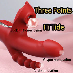 3 Vlekken Echt Gevoel Dildo 'S Stuwende Zuigende Trillingen Anale Seks Telescopische Met Kralen Verlenging Vibrator Voor Vrouwen - Product Image 4