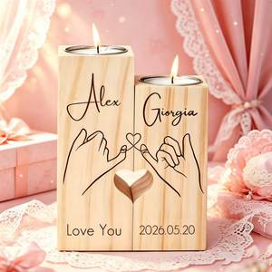 Ensemble de 2 bougeoirs carrés en bois gravés au laser, supports pour bougies chauffe-plat assortis, pour couples, anniversaire romantique - Product Image 1