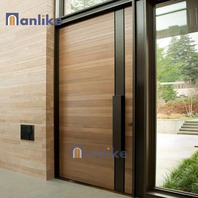 Anlike Big Houses Entrada grande Seguridad Frontal Madera Cerradura inteligente Panel de aluminio Metal Exterior Puerta de entrada moderna